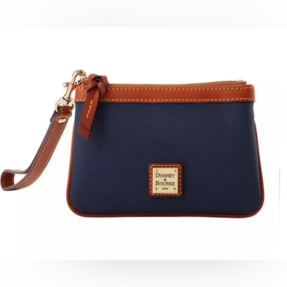 Dooney & Bourke Medium Kirby Wristlet Navy Blue and Tan NWT Retails $88